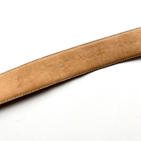 Vintage 1980s Green Leather Belt with Geometric Gold Buckle - Liz Claiborne - Picture 4 of 8